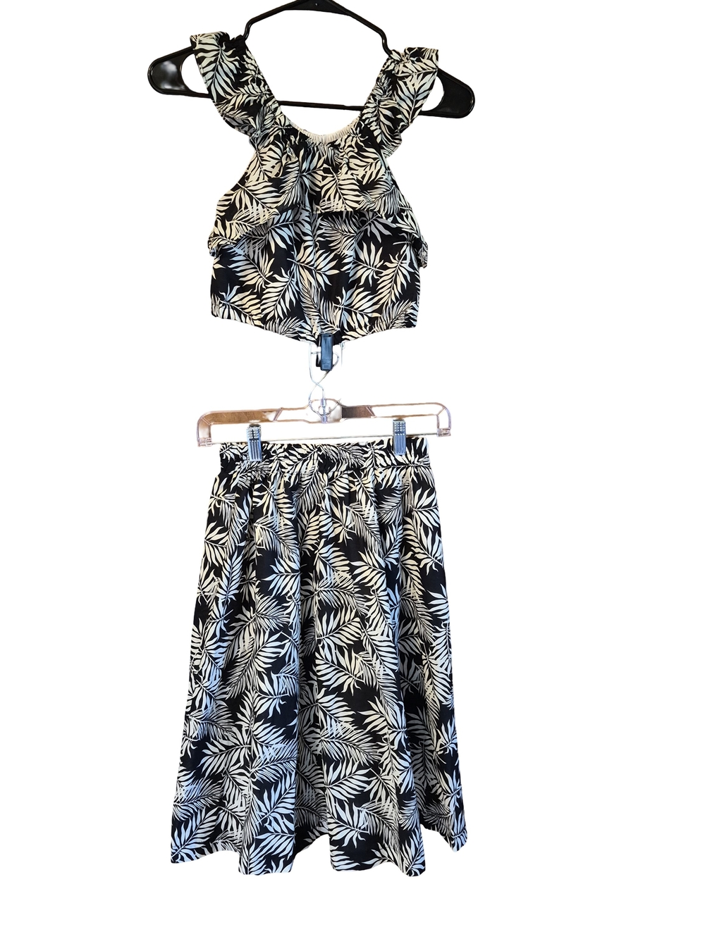 Paisley Lane Girls Black and White Leaf Print Two-Piece Dress Set
